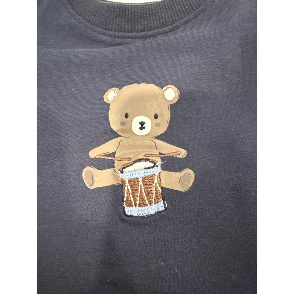 En Fant Navy Teddy Bear Drummer Sweatshirt and Joggers 6M NWT Organic